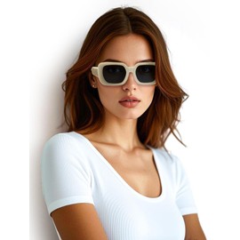 AUSQUQI Retro Rectangle Chunky Designer Oversized Sunglasses for Women Men, Trendy Funky 90s Accessories, Vintage Square Sunglasses（White-Gray）