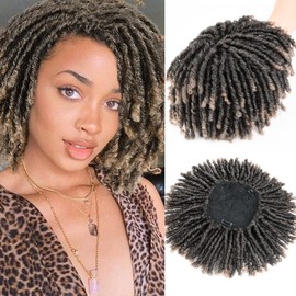6 Inch Dreadlock Hair Topper Wig with Clips in, Synthetic Locs Braided Hair Half Wigs, Short Dreadlocs Hair Toupee Afro Wigs for Black Women and Man (1B/27#)