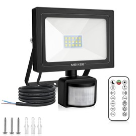 MEIKEE 15 W LED Spotlight with Remote Control, 150-1200 Lumens, 6500 K, Cool White, Constant Light, Mode 2, Induction Mode, Outdoor Spotlight, Brightness, Adjustable, IP66 Waterproof, Outdoor