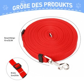 Hurifeng Recall Lead 10 m for Dogs - Robust Dog Lead for Training & Outdoor - PP Material with Zinc Alloy D Carabiner - For Small to Large Dogs (Red)