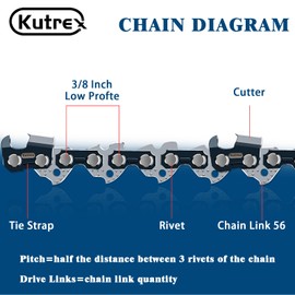 Kutrex 16 Inch Chainsaw Chain, 3/8" LP Pitch, 050" Gauge, 55 Drive Links | Low-Kickback Chain for Stihl, Craftsman McCulloch and More -S55 (3 Chains)
