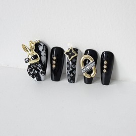 Gold Rabbit Handmade Nail Tips - Natural / 골드 래빗 수제네일팁 - 내츄럴