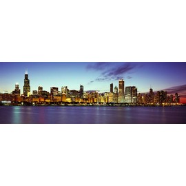 Walls 360 Peel & Stick City Skyline Wall Mural: Buildings at Night Waterfront Chicago (36 in x 12 in)