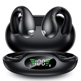 VNMN Open Ear Earbuds Wireless Bluetooth 5.3 Earphones, Flexible Clip On Ear Buds with 36H Playtime LED Display Bone Conduction Headphones, IPX7 Lightweight Headset Fit for Every Ear, Sport, Workout