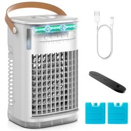 Mini Air Conditioner, Portable Air Conditioners w/Remote, Auto-off Timer, 5400mAh Built-in Battery,1.2L Water Tank & 2 Ice Boxes, Evaporative Air Cooler With 3Speeds, Desktop Fan For HomeOutdoors