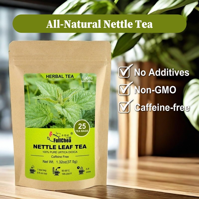 FullChea - Nettle Leaf Tea Bags, 25 Teabags, 1.5g/bag -