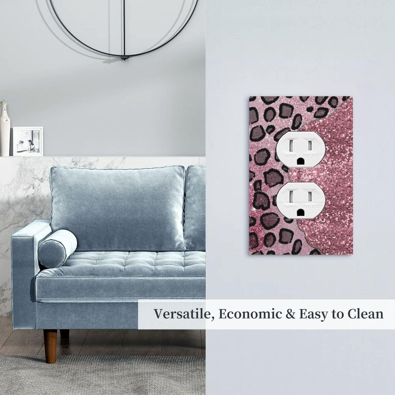YIJIKJY Decorative Outlet Covers Pink Leopard Glitter Diamonds Texture 1
