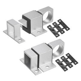 M METERXITY 2-Pack Self-Closing Latch Aluminum Alloy Automatic Window Sliding Latches with Gaskets Pull Ring Spring Load Door Lock for Door/Window/Toilet/Fence/Drawer [Silver]