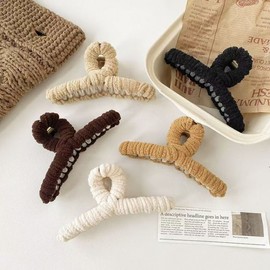 Autumn Winter Plush Shark Claw Clip Large Grip Hair Clip for Women 2059 One Size/5 Camel Winding Plush Grip 20ea