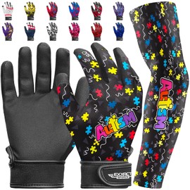 Exxact Sports Youth Batting Gloves with Arm Sleeve for Boys & Girls, Kids Baseball Batting Gloves for Softball, T-Ball (Youth S/M, Black)