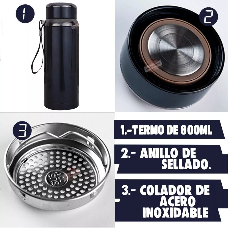 J.H COMPANY Termo De Acero Inoxidable Seguro Antiderrame 800 Ml