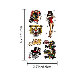 JoyfulGlam 76 Pcs Retro Temporary Tattoos Classic Old School Colorful Tattoos Stickers Flowers Snake Adult Men Women Body Art