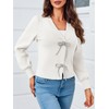 Saodimallsu Womens Puff Long Sleeve Sweaters V Neck Cropped Bow