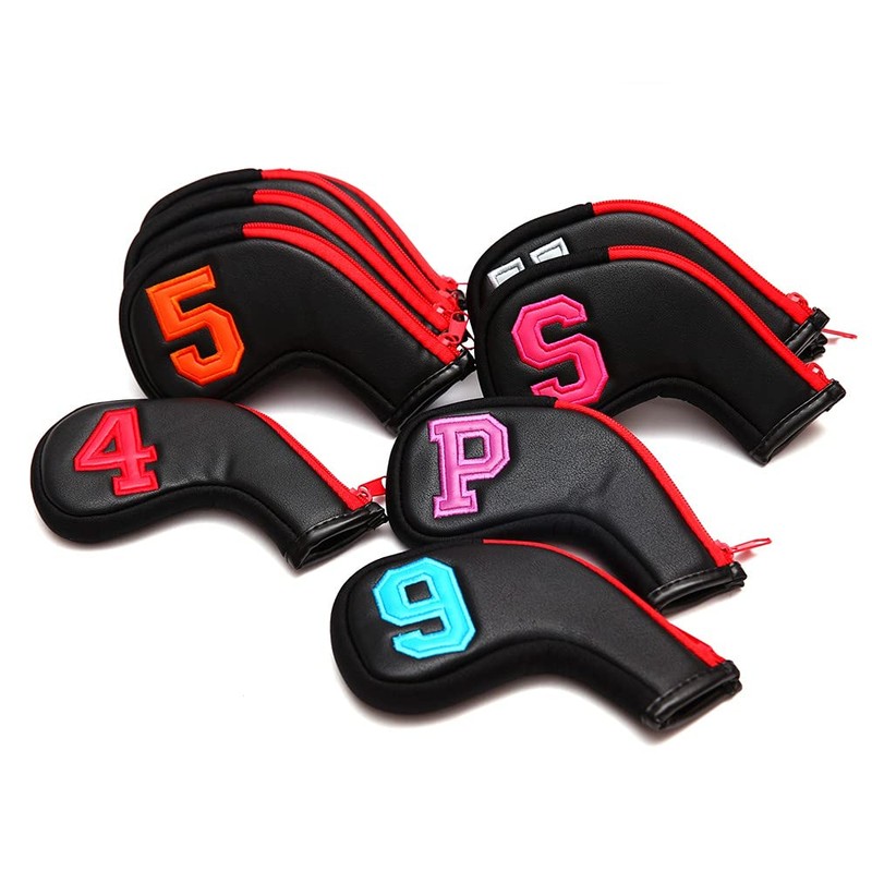 Colorful Number Black PU Golf Club Irons HeadCover Zipper 10pcs
