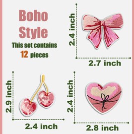 Boho Girly Iron On Patches, Cute Embroidery Applique Patch, DIY Decorative Heat Press Patches for Jeans Jackets Clothing Backpacks Hats (Boho3 12 Pcs)