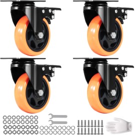 4-Inch Swivel Plate Casters Set 4 Heavy Duty 350 Lbs Load Capacity No Noise PVC Wheels Security A/B Locking Caster WheelsWheel Diameter: 4 Inch