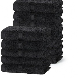 DARWEN STAR 100% Cotton 12 pcs Face Cloth, Highly Absorbent & Soft, 500GSM Egyptian Flannel towels, 30 x 30 Cm, Bathroom- Kitchen - GYM Multipurpose Cotton Towels (Black)