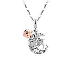 KunBead Jewelry Mum Mummy Heart Moon and Star I Love You to the Moon and Back Crystal Charms Pendant Necklace for Women