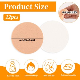 12 Pcs Round Makeup Sponges for Foundation, Facial Powder Puff Cosmetic Sponge Makeup Pads Foundation Powder Blender Round Foam Pad for Liquid Concealer Cream, Wet and Dry Dual Use