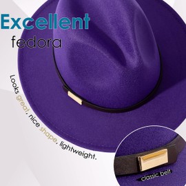 Gossifan Fedora Hats for Men Wide Brim Panama Hat with Classic Belt-B Belt Purple