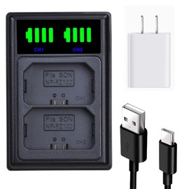 Suitable for Sony NP-FZ100 Battery Charger, Compatible with ZV-E1, FX3, FX30, A1, A9 II, A7R V, A7S III, A7IV, A6600, A7C A7R5 A7M4 A7R3 A7M3 Cameras, USB Dual Charging Design LCD Display Screen