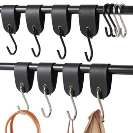 Omsscun Pack of 8 S Hooks with Leather Loop and 4 S Hooks 6 cm, Hooks for Hanging, Maximum Load 15 kg, Metal Hooks for Clothes Rail, Kitchen, Bedroom, Living Room (12.5 x 3 cm, Black)