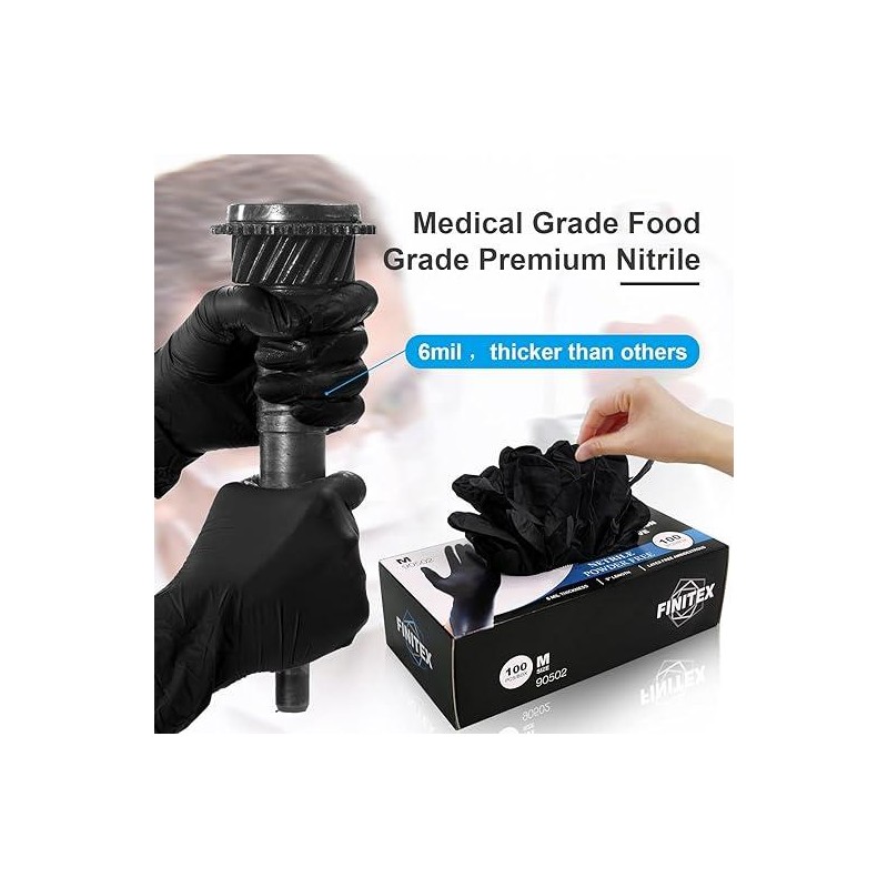 FINITEX 6mil 100% Nitrile Material, Strong Work Gloves - Multi-Purpose,Thick,Car