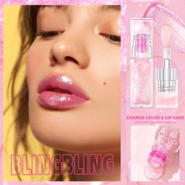 Color Changing Moisturizing Lip Glow Oil, Magic Plumping Lip Oil, Warm Change Color Changing Moisturizing Lip Gloss Long Lasting Nourishing Lip Glow Oil Non-sticky Primer Lip Tint (02 Shimmer Pink)