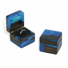 RWA resinwood.art - MUSE - Deep Blue Resin & Wood Engagement Ring Box | Wooden Proposal Rings Holder | Small Jewelry Boxes for Wedding Ceremonies