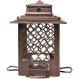 More Birds Bronze Metal Hopper Bird Feeder, Sunflower and Mixed Seed, 4 Feeding Stations, 3.6 lb Seed Capacity