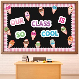 Mooliwe 69 Pcs Summer Ice Cream Bulletin Board Decorations Our Class is So Cool Classroom Bulletin Board Decor Ice Cream Paper Cutouts for Summer Party Classroom Blackboard Home Wall Decor
