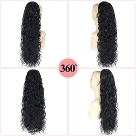 Loose Curly Ponytail Extensions Drawstring - Black Thick Long Wavy Hair Extensions Ponytail Kanekalon Clip in real natural Ponytail Extensions human hair feeling 26 inch Fake Drawstring Ponytail