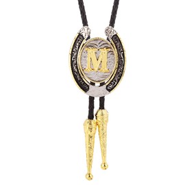 HUABOLA CALYN Bolo Tie for Men- Golden Initial Letter ABCDMJR to Z Western Cowboy Bolo Tie for Women (M)