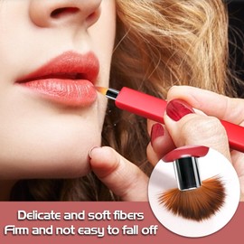 Retractable Lip Brush 2pc Applicators Flat for Lipstick Gloss Creams Portable with Cap, Professional Makeup Brush （Silver + Red）