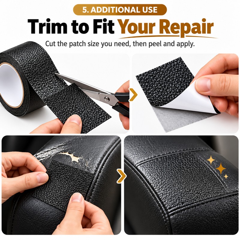 5m Self-Adhesive Leather Repair Tape – Black Furniture & Sofa