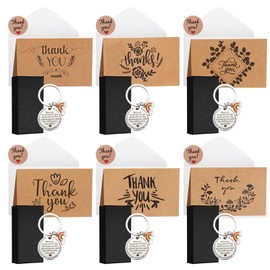 Puddry Thank You Teacher Gifts, 6 Set Lovely Thank You Gift with Gift Box, Includes 6Pcs Thank You Cards, 6Pcs White Envelopes, 6Pcs Rainbow Keyrings, 6Pcs Stickers, Thank You Teacher Leaving Gifts