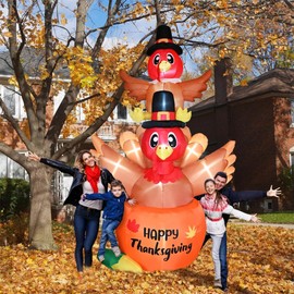 9.8Ft Thanksgiving Inflatable Turkey on Pumpkin Outdoor Decorations, Blow Up Turkey Inflatable Yard Decor with Build-in LEDs Pumpkin for Autumn Thanksgiving Party Indoor Outdoor Yard Garden Lawn