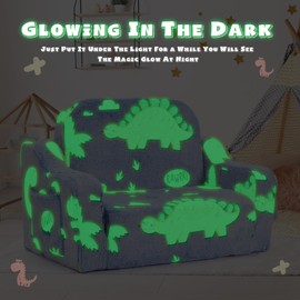 BUPPLEE 2-in-1 Toddler Chairs Comfy, Toddler Couches That Fold Out,Glow in The Dark, Extra Wide Kids Chairs for Toddler, Baby Couch for 1-3 Year Old Gifts for Girls & Boys, Blue