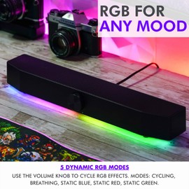 Tilted Nation Gaming Soundbar - Monitor Sound Bar for PC - RGB Computer Speakers for Desktop PC (Wireless or USB Wired) Crisp Audio and Adjustable LED