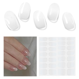 DUKASOU Semi Cured Gel Nail Strips, 28 pcs Gel Nail Stickers Full Nail Wraps, Work with Any UV Lamp, Long Lasting Gel Nail Strips, Includes Prep Pads, Nail File & Wood Stick (Clear Ombre)