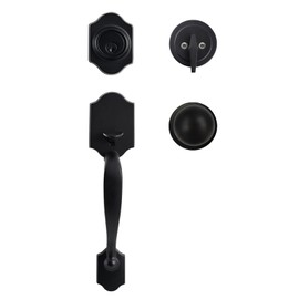 Natsukage Front Door Handle Heavy Duty Entry Lock Matte Black Entrance Set With Single Cylinder Deadbolt and Knob Handle, Reversible for Right & Left Handed Doors