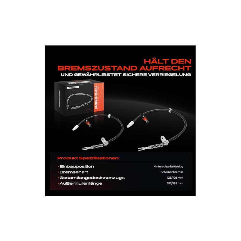 Frankberg 2 x Handbrake Cables Rear Left Right Compatible with