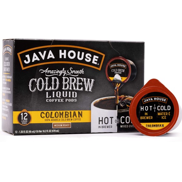 Java House Cold Brew Coffee Concentrate Single Serve Liquid Pods - 1.35 Fluid Ounces Each (Colombian, 12 Count)
