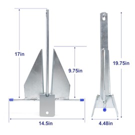 BocBoz Galvanized Danforth Fluke Anchor Kit Includes Galvanized Fluke Anchor, Rope, Shackles, Chain 10LB
