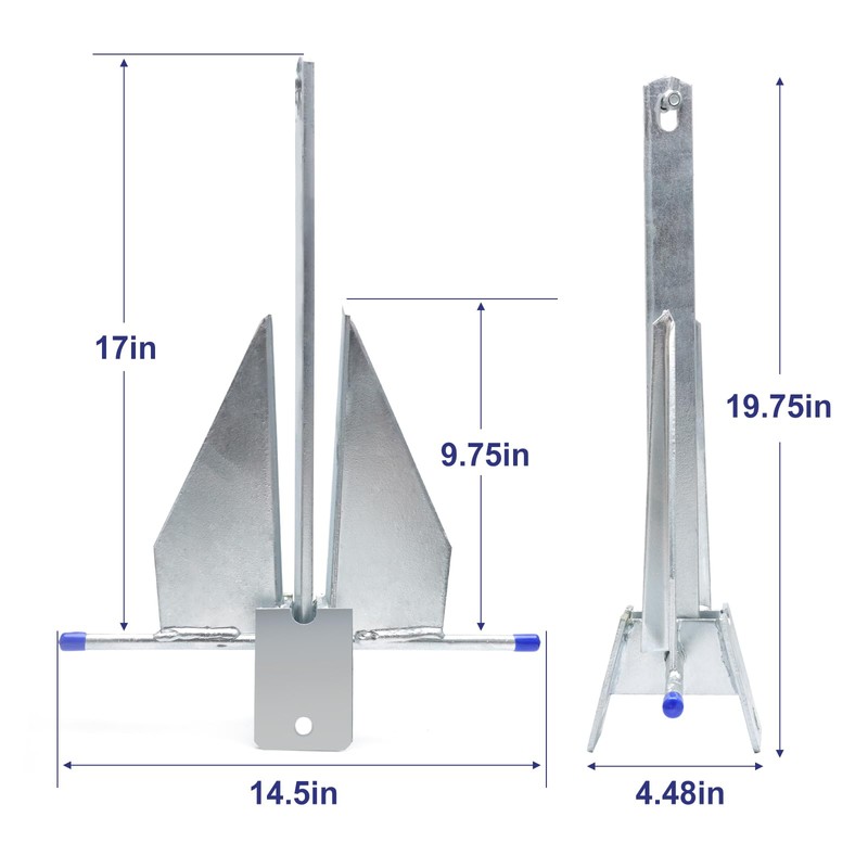 BocBoz Galvanized Danforth Fluke Anchor Kit Includes Galvanized Fluke Anchor,