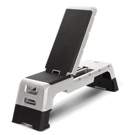 HolaHatha Adjustable Stepper with Storage Compartment, Incline Fitness Deck & Multifunctional Foldable Exercise Platform for Full Body Workouts, Silver