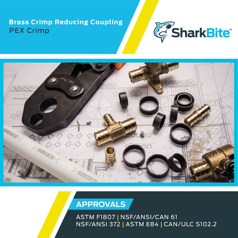 SharkBite 1-1/2 x 3/4 Inch Brass Crimp Reducing Coupling, PEX