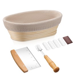 HaWare Bread Proofing Basket, 10inch Oval Bread Proofing Basket for Bread Making, Natural Rattan Sourdough Proving Basket with Bread Lame, Dough Scraper, Linen Liner, 25x14x8cm, Healthy & Non-Toxic