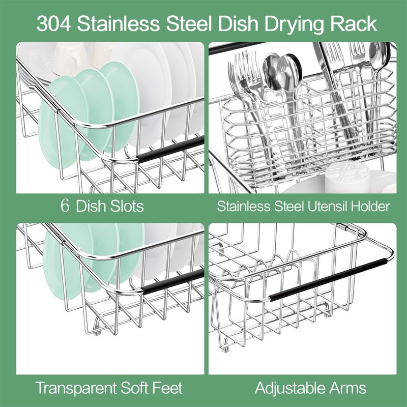 SwetLao Dish Drainer Rack in Sink Adjustable, Expandable 304 Stainless