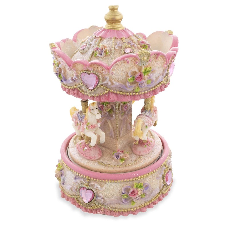 BestPysanky Floral Three Horses Carousel Spinning Musical Figurine